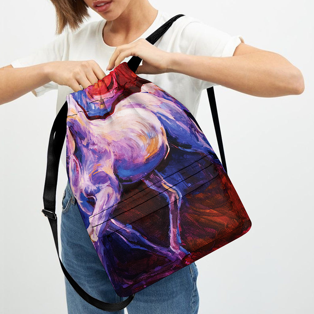 Colorful Horse Portrait Print Drawstring Backpack