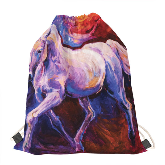 Colorful Horse Portrait Print Drawstring Bag