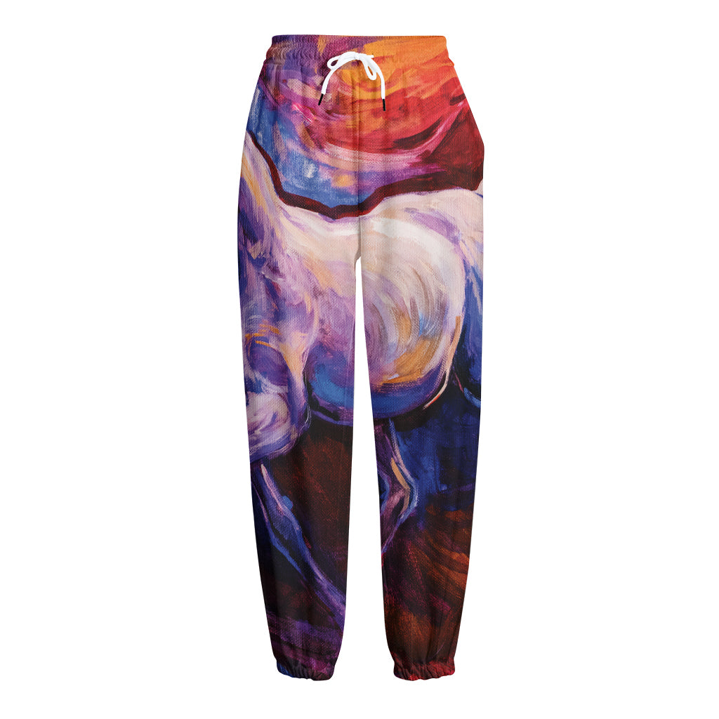 Colorful Horse Portrait Print Fleece Lined Knit Pants