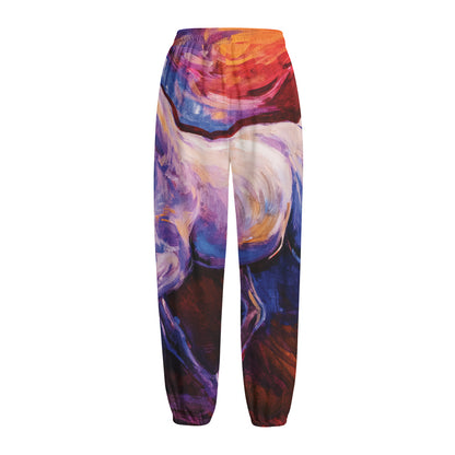 Colorful Horse Portrait Print Fleece Lined Knit Pants