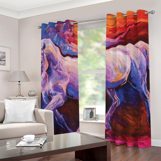 Colorful Horse Portrait Print Grommet Curtains