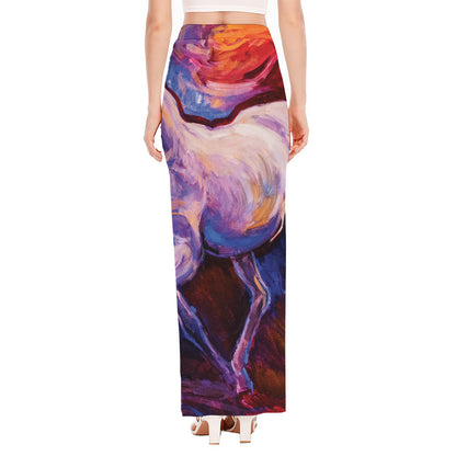 Colorful Horse Portrait Print High Slit Maxi Skirt