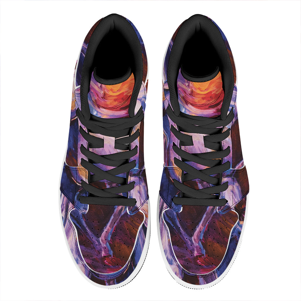 Colorful Horse Portrait Print High Top Leather Sneakers