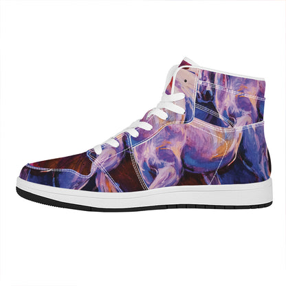 Colorful Horse Portrait Print High Top Leather Sneakers