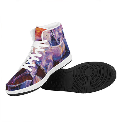 Colorful Horse Portrait Print High Top Leather Sneakers