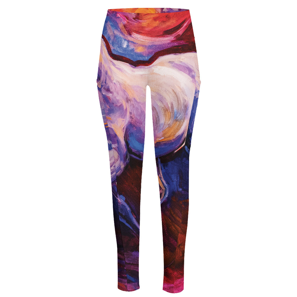 Colorful Horse Portrait Print High-Waisted Pocket Leggings