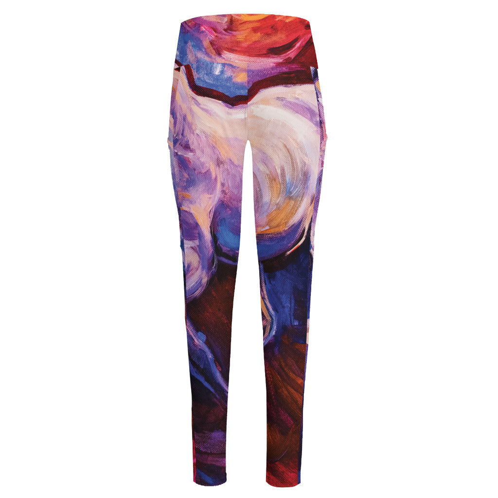 Colorful Horse Portrait Print High-Waisted Pocket Leggings
