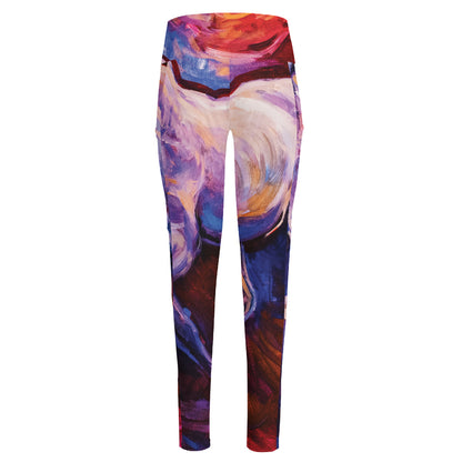 Colorful Horse Portrait Print High-Waisted Pocket Leggings