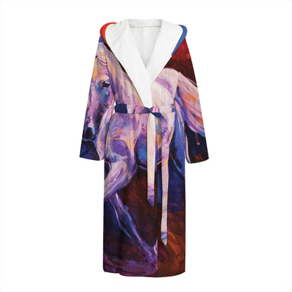 Colorful Horse Portrait Print Hooded Bathrobe