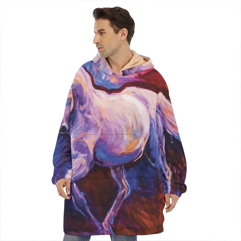 Colorful Horse Portrait Print Hoodie Blanket