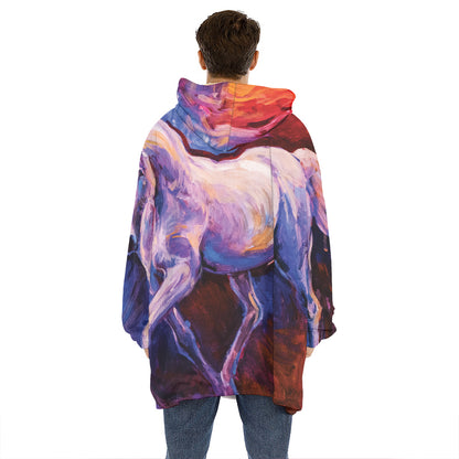 Colorful Horse Portrait Print Hoodie Blanket
