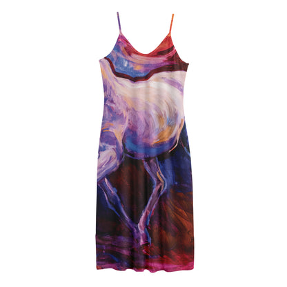 Colorful Horse Portrait Print Jersey Midi Cami Dress