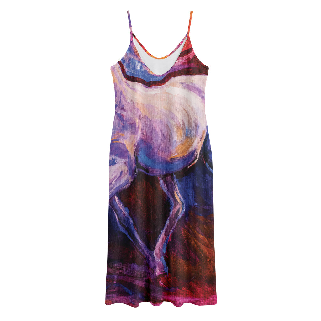 Colorful Horse Portrait Print Jersey Midi Cami Dress