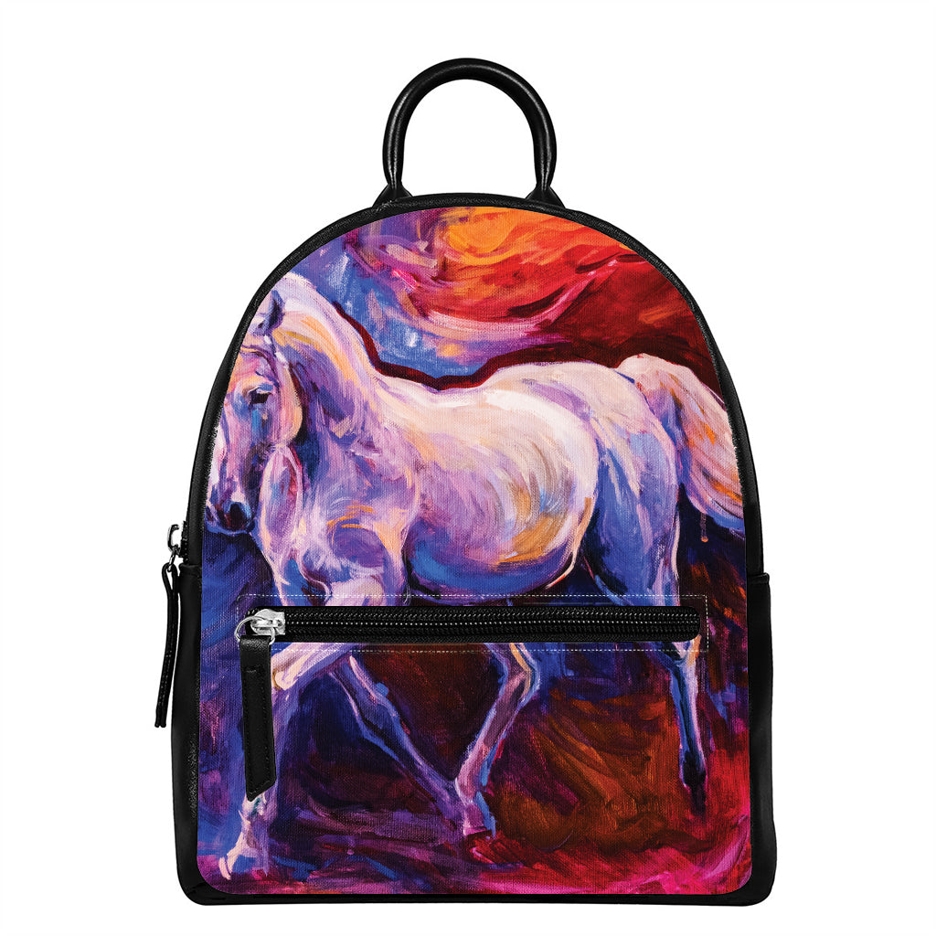 Colorful Horse Portrait Print Leather Backpack