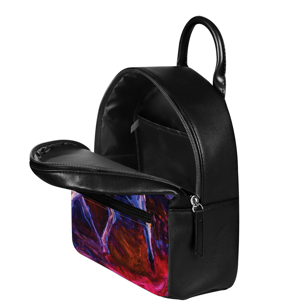 Colorful Horse Portrait Print Leather Backpack