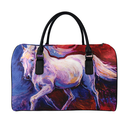 Colorful Horse Portrait Print Leather Duffle Bag