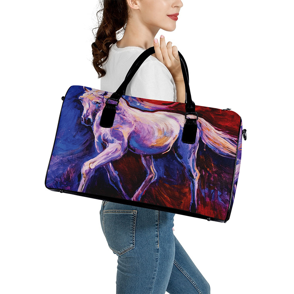 Colorful Horse Portrait Print Leather Duffle Bag