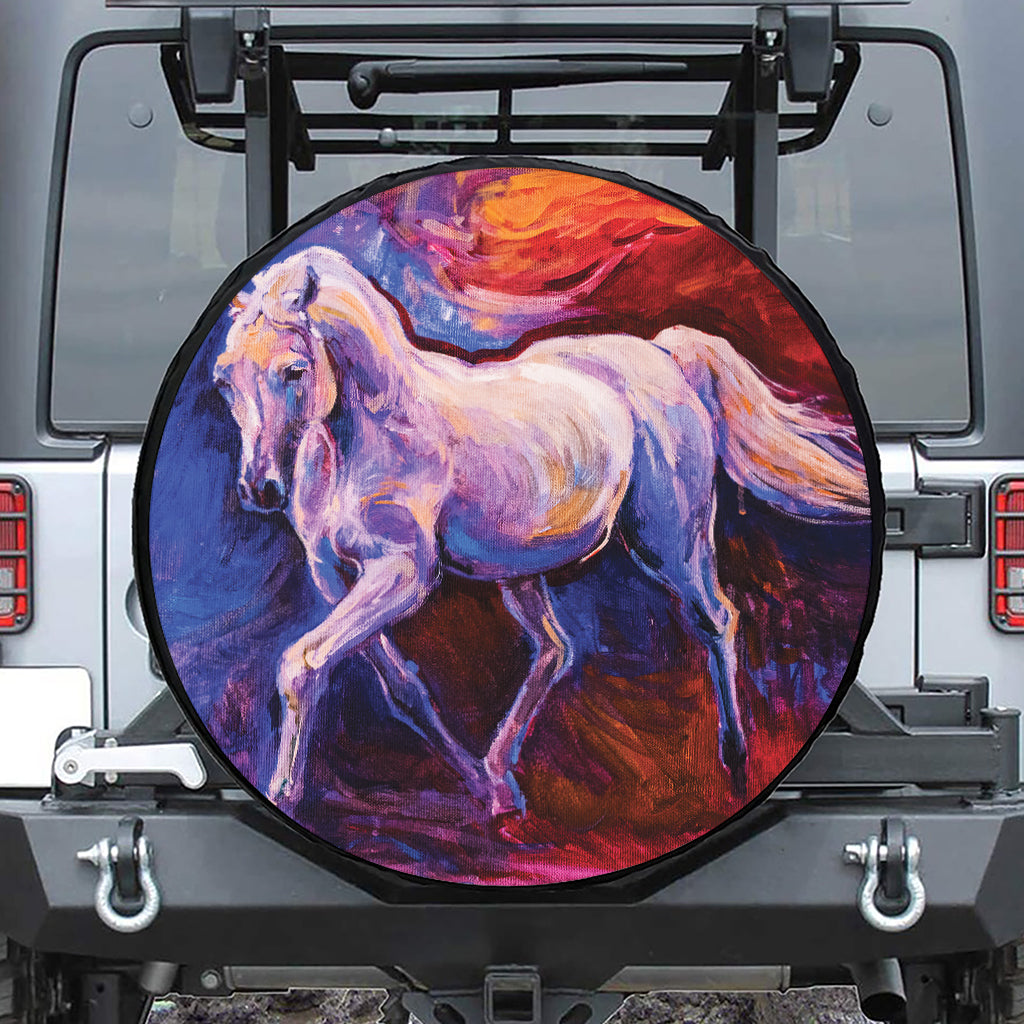 Colorful Horse Portrait Print Leather Spare Tire Cover