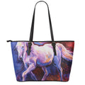 Colorful Horse Portrait Print Leather Tote Bag With Zipper