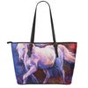 Colorful Horse Portrait Print Leather Tote Bag
