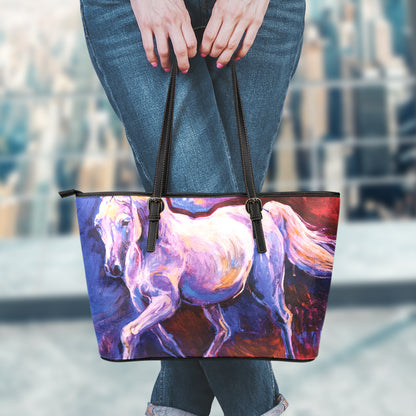 Colorful Horse Portrait Print Leather Tote Bag