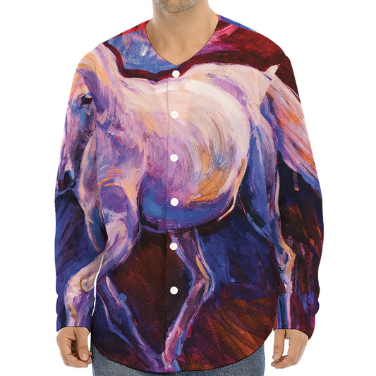 Colorful Horse Portrait Print Long Sleeve Baseball Jersey