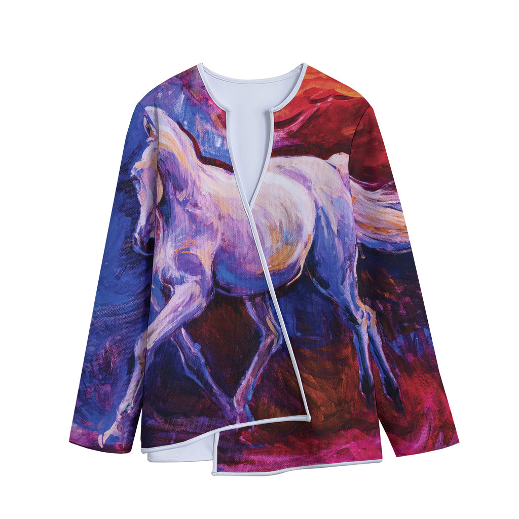 Colorful Horse Portrait Print Long Sleeve Short Coat