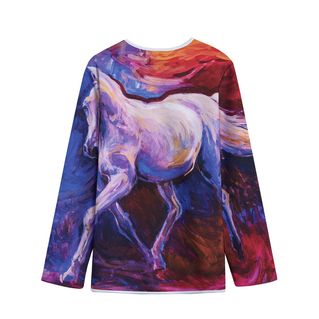 Colorful Horse Portrait Print Long Sleeve Short Coat
