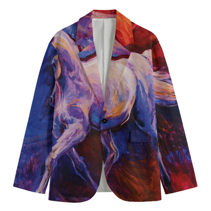 Colorful Horse Portrait Print Men's Cotton Blazer
