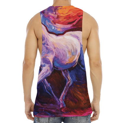 Colorful Horse Portrait Print Men's Muscle Tank Top