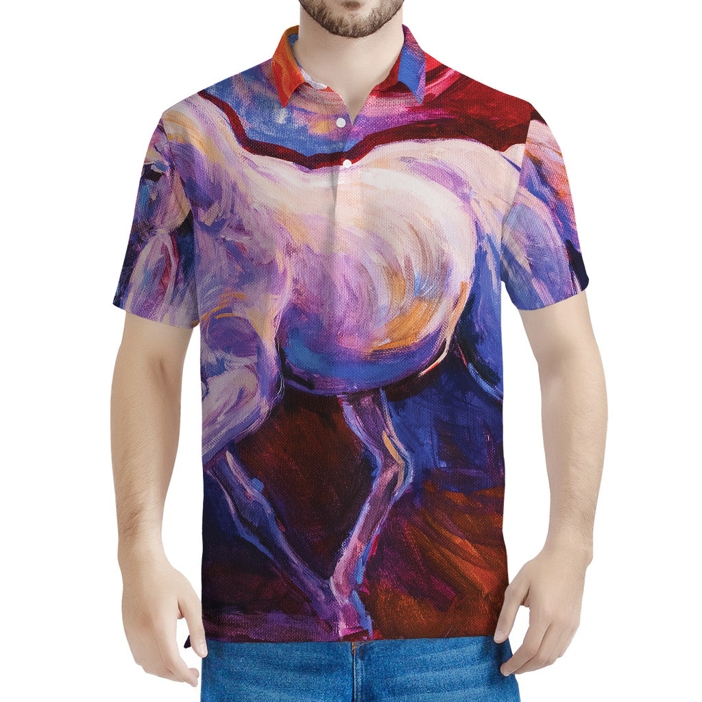 Colorful Horse Portrait Print Men's Polo Shirt