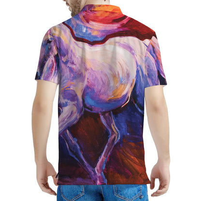Colorful Horse Portrait Print Men's Polo Shirt