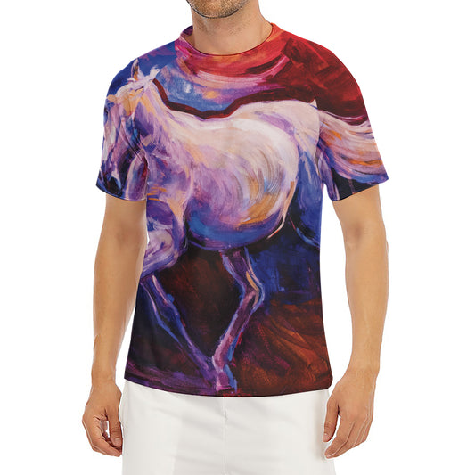 Colorful Horse Portrait Print Men's Short Sleeve Rash Guard