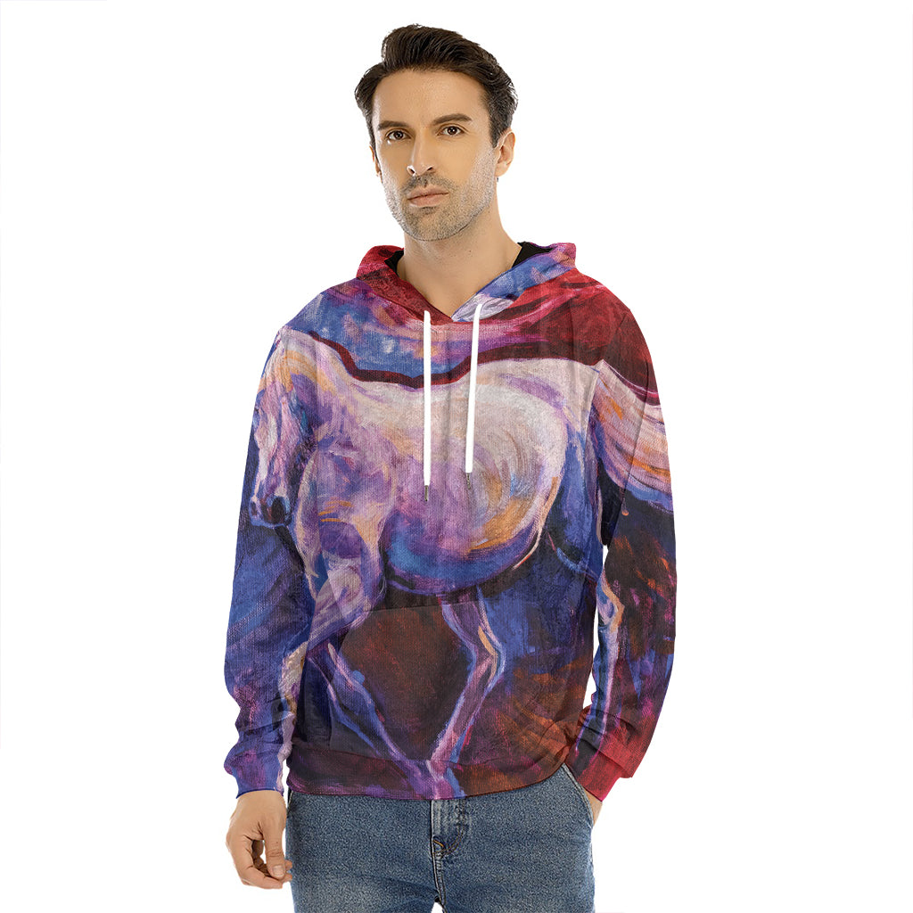 Colorful Horse Portrait Print Men's Velvet Pullover Hoodie