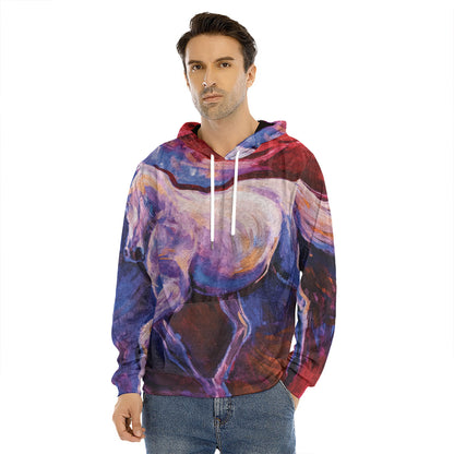 Colorful Horse Portrait Print Men's Velvet Pullover Hoodie