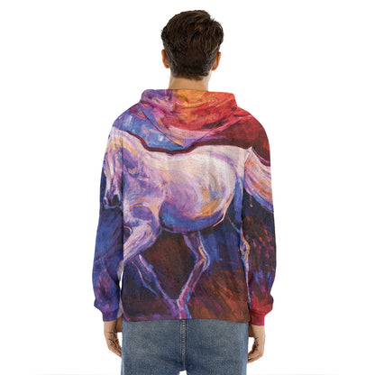 Colorful Horse Portrait Print Men's Velvet Pullover Hoodie