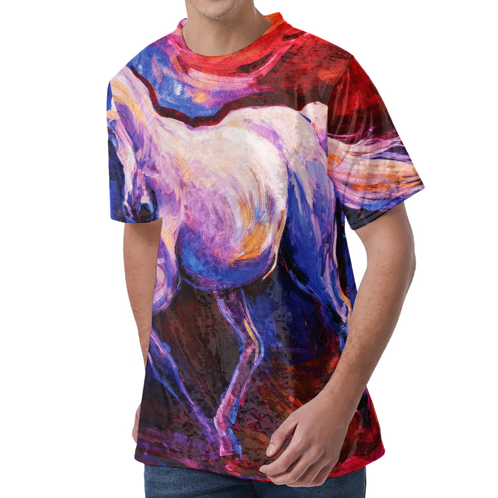 Colorful Horse Portrait Print Men's Velvet T-Shirt