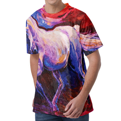 Colorful Horse Portrait Print Men's Velvet T-Shirt
