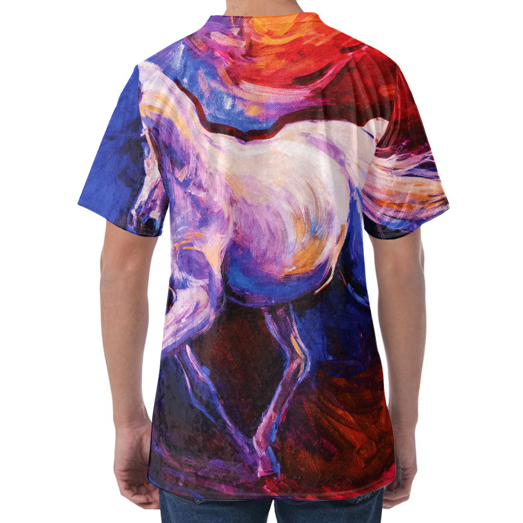 Colorful Horse Portrait Print Men's Velvet T-Shirt
