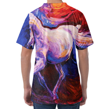 Colorful Horse Portrait Print Men's Velvet T-Shirt