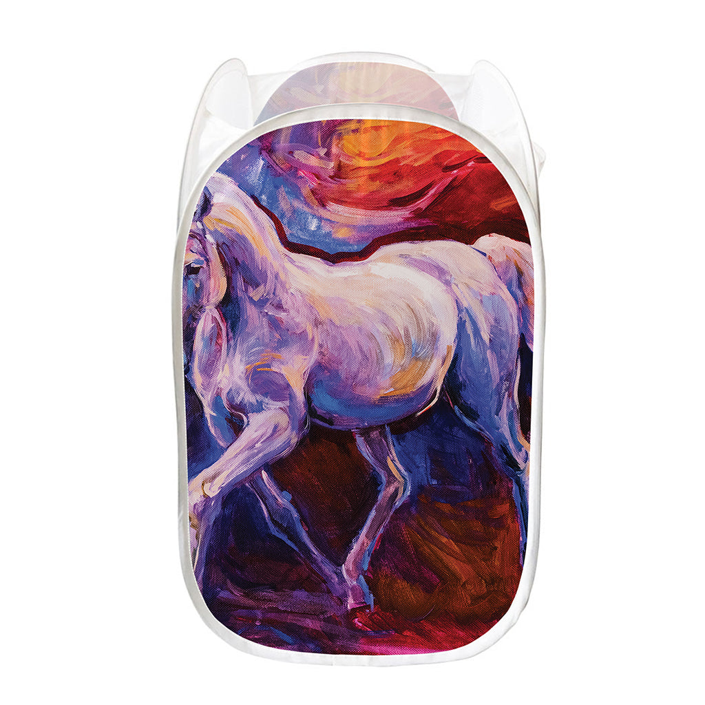 Colorful Horse Portrait Print Mesh Laundry Hamper
