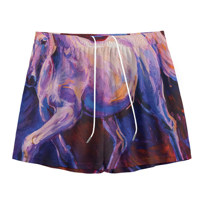 Colorful Horse Portrait Print Mesh Shorts