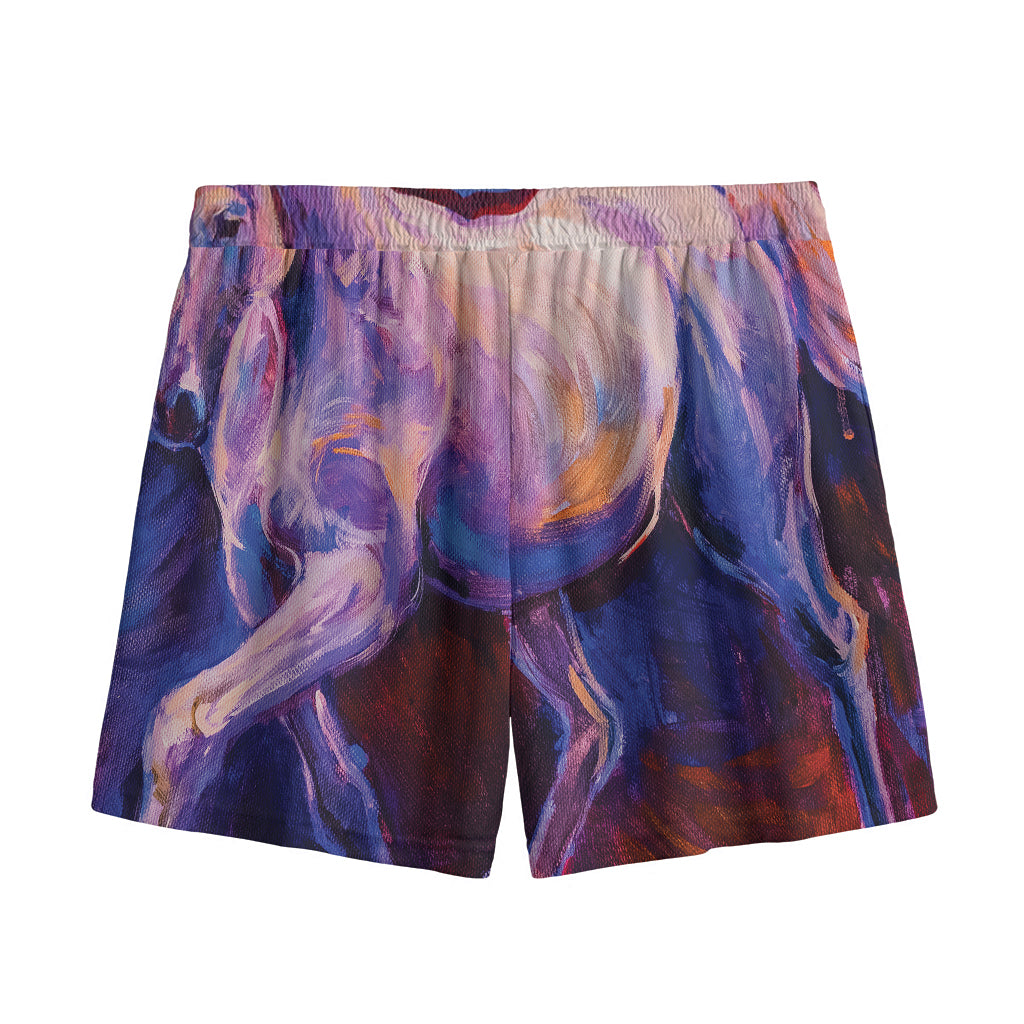 Colorful Horse Portrait Print Mesh Shorts