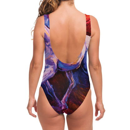 Colorful Horse Portrait Print One Piece Swimsuit