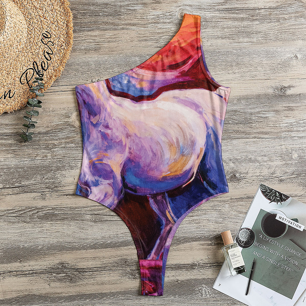 Colorful Horse Portrait Print One Shoulder Bodysuit