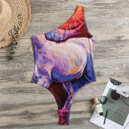 Colorful Horse Portrait Print One Shoulder Bodysuit