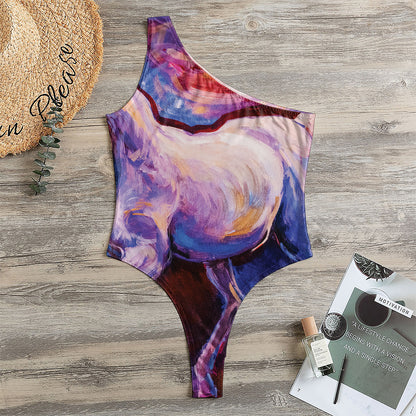 Colorful Horse Portrait Print One Shoulder Bodysuit