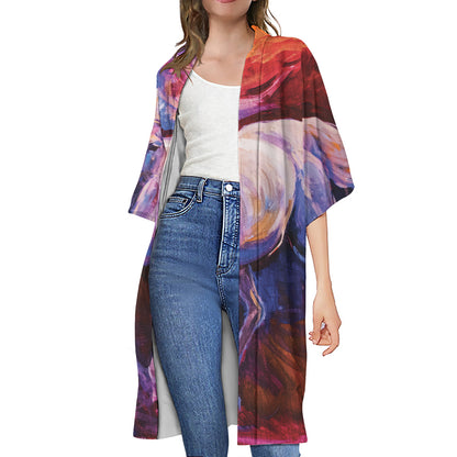 Colorful Horse Portrait Print Open Front Beach Cover Up
