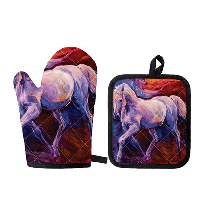 Colorful Horse Portrait Print Oven Mitt And Pot Holder Set