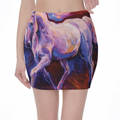 Colorful Horse Portrait Print Pencil Mini Skirt